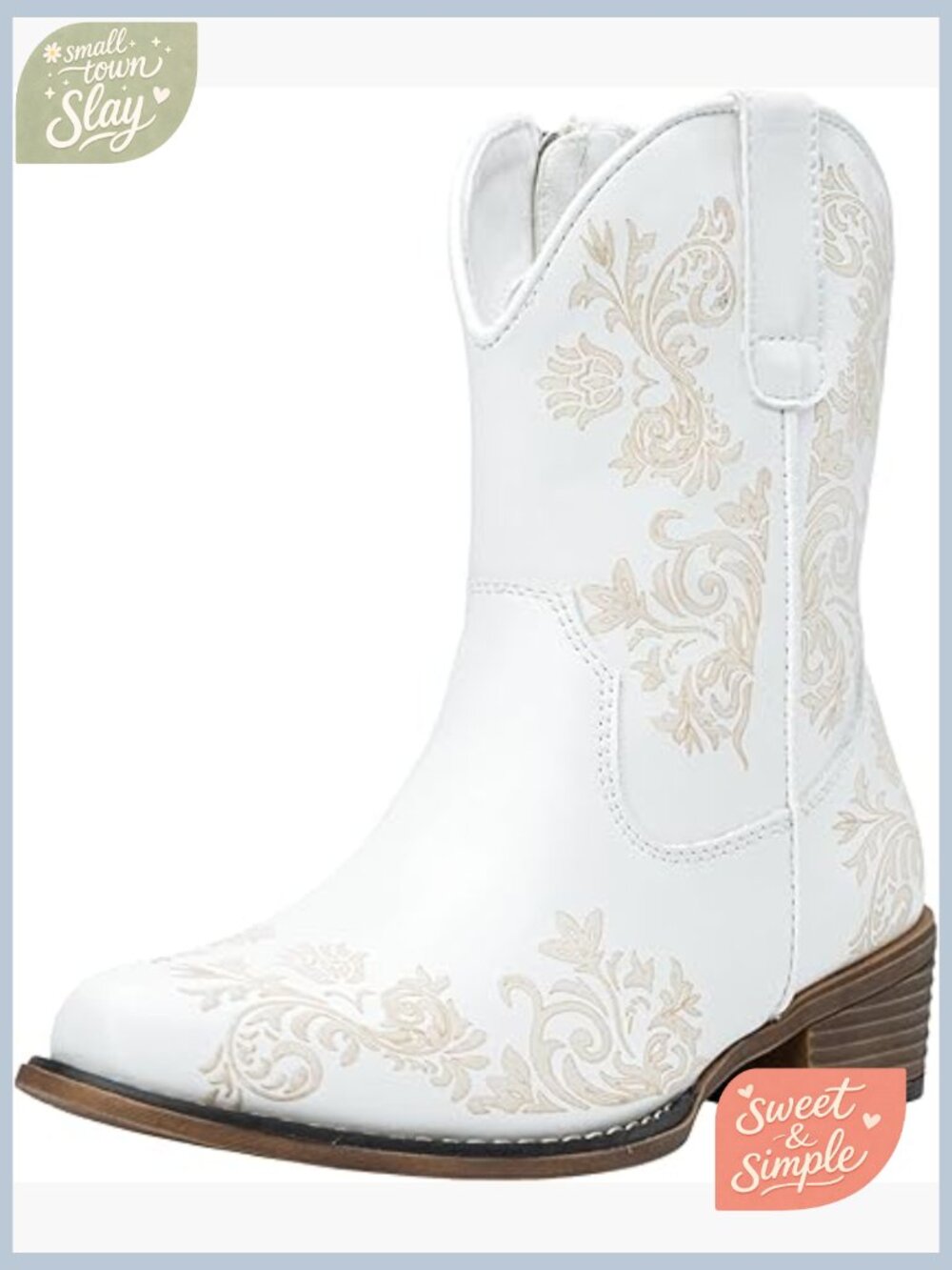 Square Toe Ankle Western Booties with Low Heel and Zipper